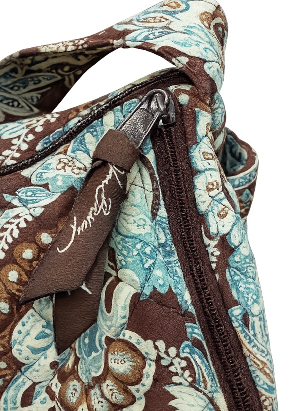 Vera Bradley Java Blue Quilted Shoulder Bag Brown Aqua Floral Paisley Purse - Picture 4 of 4